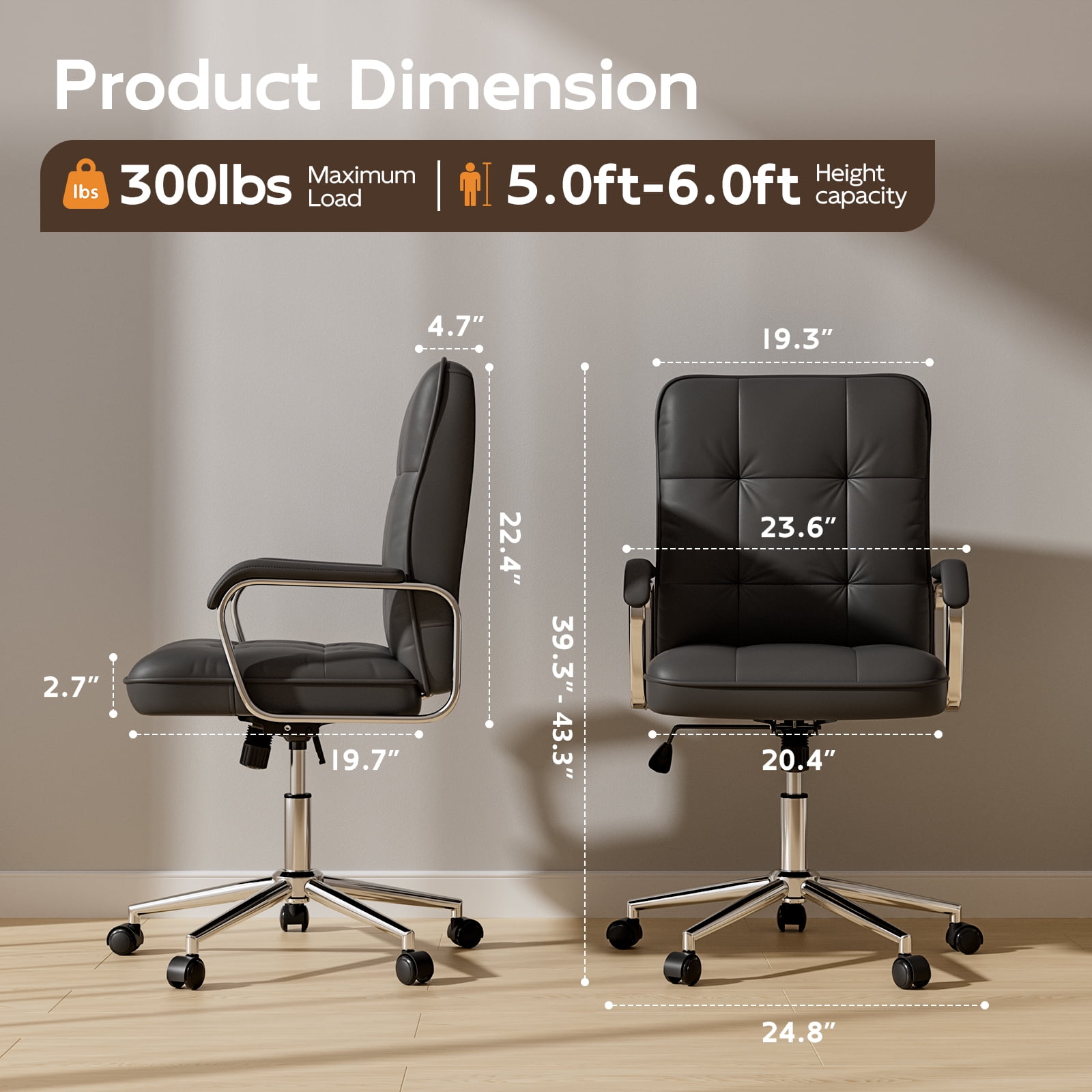 Ninecer Ergonomic Office Chair with Wheels, 360° Swivel Desk Chair with Rocking Function, PU Leather Computer Chair for Home Office, Study,, Beige