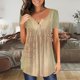 thumbnail image 2 of Gibobby Camiseta Powerblend con Cuello en V Camiseta verano para mujer, camiseta informal con cuello en V, manga corta, con botones(Beige,M), 2 of 4