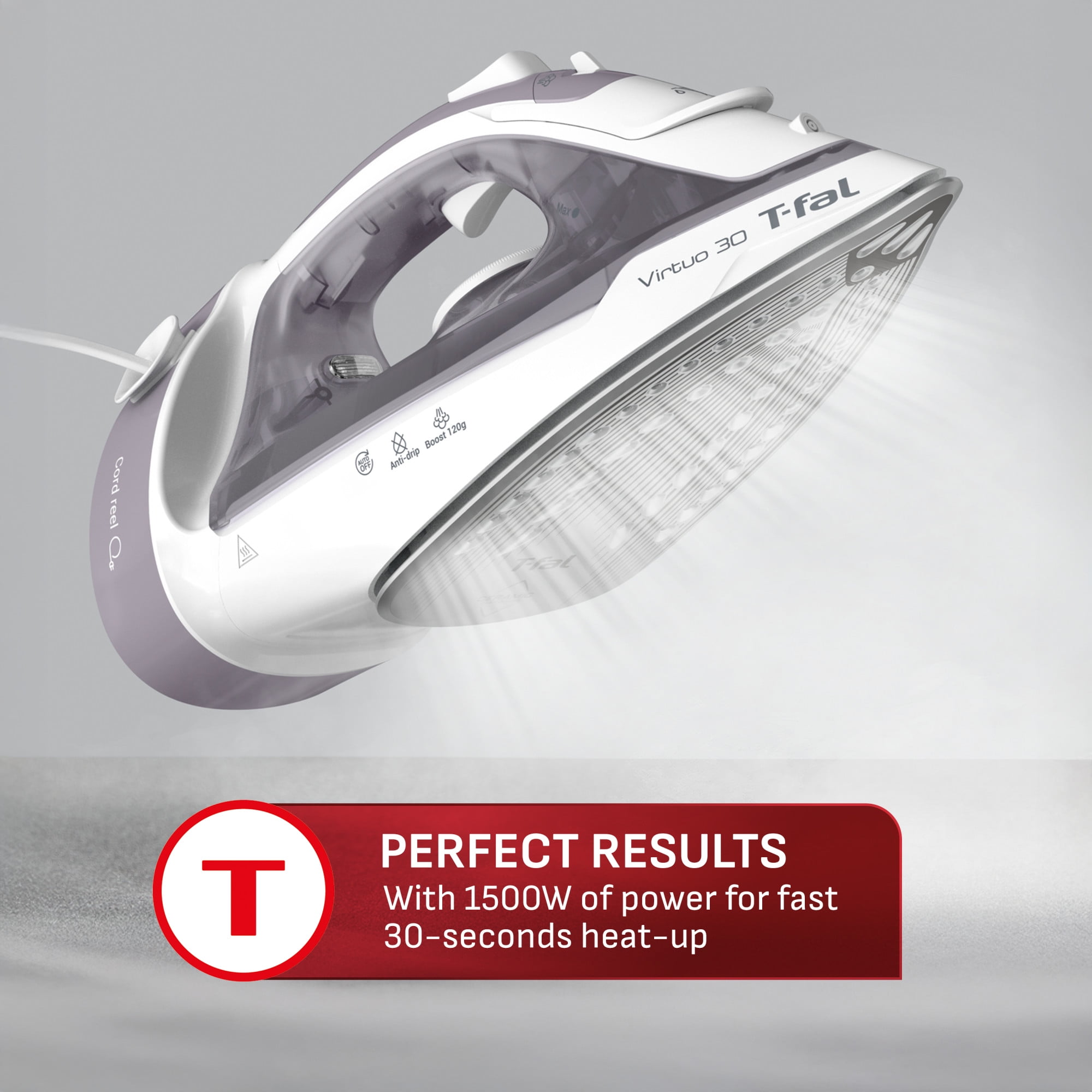 Fer à vapeur Virtuo 30, 1500 W avec cordon rétractable, semelle en céramique et arrêt automatique