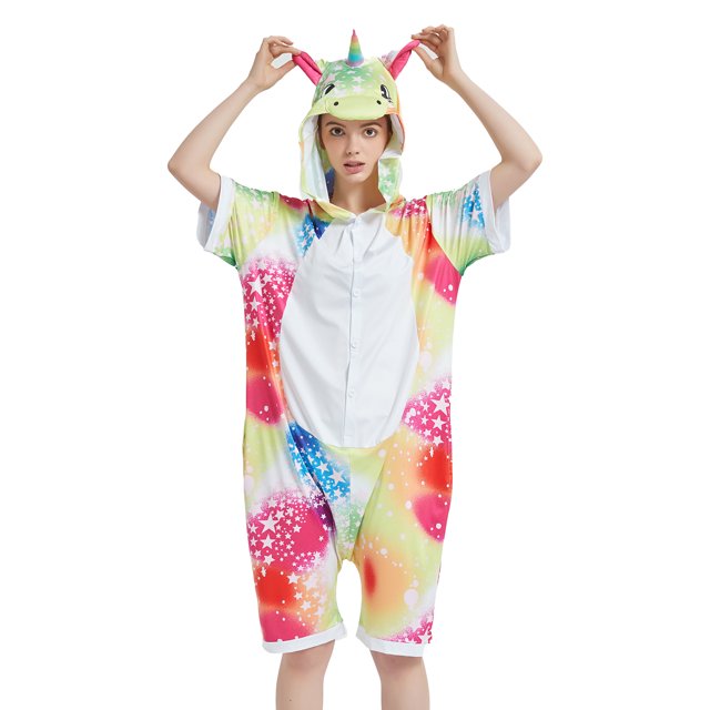 Venta al por mayor de poliéster lindo animal de dibujos animados mujeres Onesie pijamas ropa de dormir de verano ropa de casa disfraces de unicornio de rendimiento para adultos