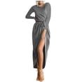 thumbnail image 2 of mtvxesu Robes d'Été pour Femmes, Mode Femmes Col Rond Taille Haute Bandage Couleur Unie Robe Décontractée Fendue Robes Maxi, 2 of 5