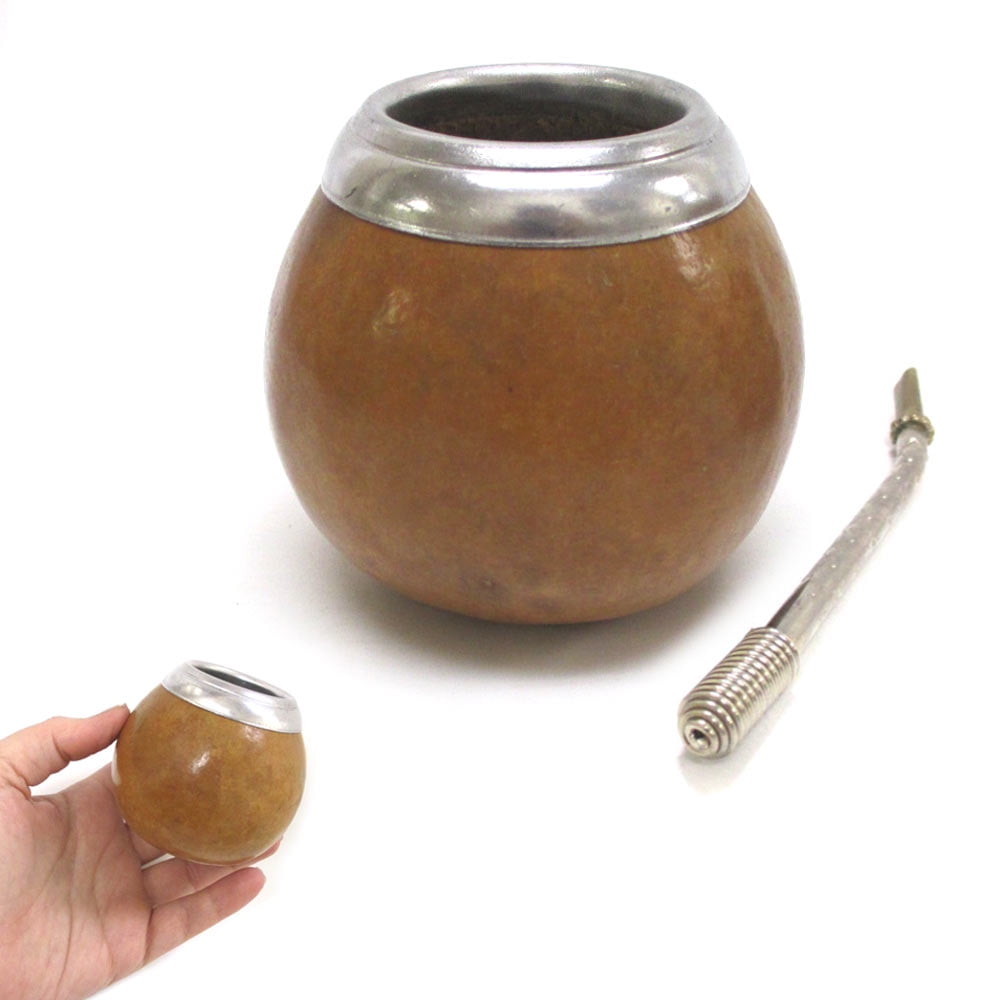 Upgraded Unique Design Stainless Steel Yerba Mate Gourd Tea Cup Set Includes Lid and Bombilla Straw Black