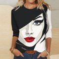 thumbnail image 2 of Women's Dressy Casual Tops Vintage Spring Elegant Shirts Round Neck Blouse Summer Clothes for Teen Girls Fashion The Beauty Face Print 3/4 Sleeve Loose Fit Flowy Tunic Tops Multicolor T Shirts XXXL, 2 of 5
