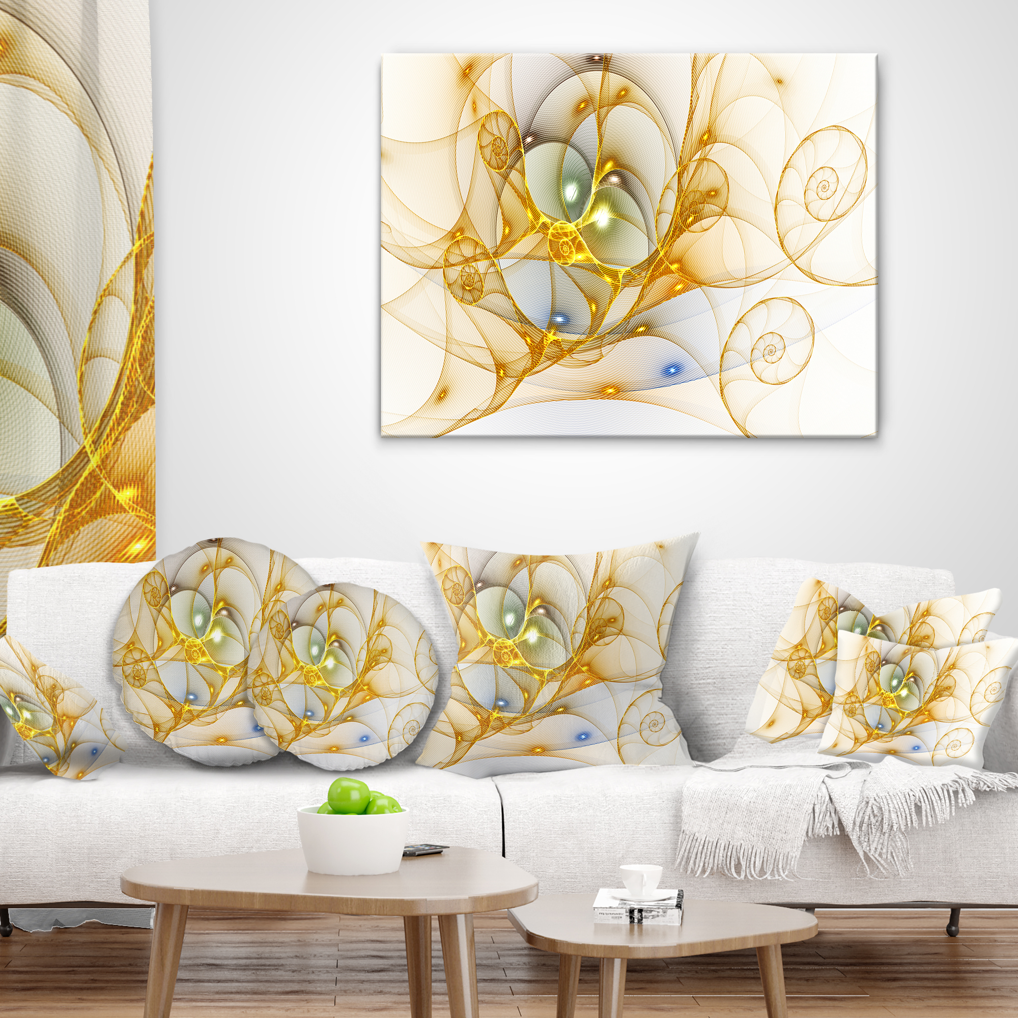Designart Golden Colored Curly Spiral - Abstract Throw Pillow - 16x16