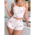thumbnail image 5 of Women Pajamas Heart Print PJ Set Crop Tops and Shorts Set 2 Piece Lounge Sets Pink S, 5 of 7