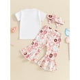 thumbnail image 5 of Suagox Baby Girl  3Pcs Outfit 1st Birthday Outfit Letter Print Short Sleeve T-Shirt with Doughnut Pattern Flare Pants Headband for 6-18 Months Baby, 5 of 10