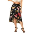 thumbnail image 5 of Allegra K Women's Floral Glitter High Waist Tie Asymmetric Hem Chiffon Midi Wrap Skirt, 5 of 6