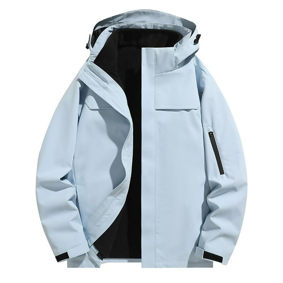 Kmdttou Men's Waterproof Rain Jacket with Hood Lightweight Raincoat Hooded Hiking Jacket Softshell Windbreaker Blue 2XL