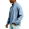 thumbnail image 4 of Dwellite Waffle Quarter Zip Pullover Shirts for Men Long Sleeve Collared Blouses Big and Tall Sweatshirts Light Blue L, 4 of 7