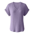 thumbnail image 4 of Women's V Neck Ribbed Knit Top Short Sleeve Soft Loose Fit Basic Casual Spring Summer Daily Tops By Yigetop Light Violet S, 4 of 4