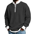 thumbnail image 2 of LYSMORA Men's Contrast Collar Cuff Waffle Knit Quarter Zip Pullover Sweatshirt, Fake Two Piece Loose Long Sleeve Casual Athletic Tops, 2 of 7
