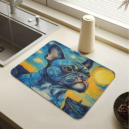 

Wobogo Oil Painting Styles Bulldog Dish Drying Mats Diatomaceous Earth Super Absorbent Non-slip Rubber Sole 15.7×11.8in