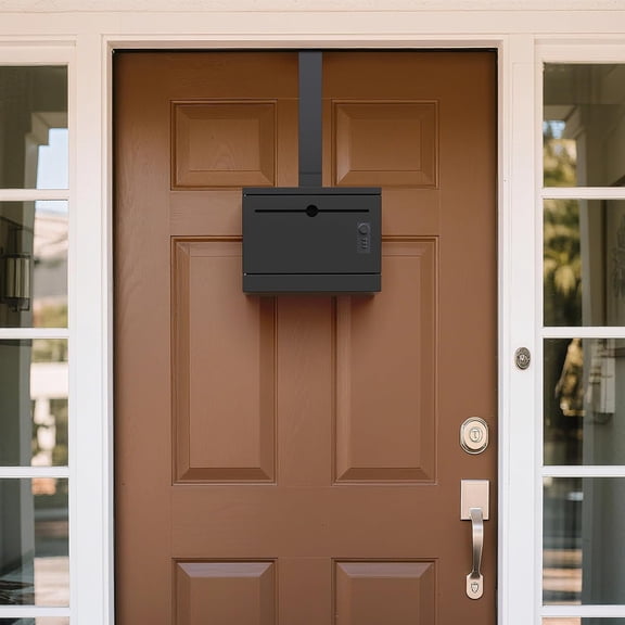 Over-the-Door Heavy Duty Steel Dropbox, Specimen Containers, Payment Key Cash Drop Off Box with Lock, Night Mail Drop Box, Height Adjustable & Removable Hinge for Wall Mount, Black