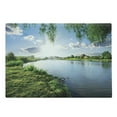 thumbnail image 1 of Nature Cutting Board, Sunny Day on a Calm River in Summer Sunshines Greenery Grass Outdoors Cloud, Decorative Tempered Glass Cutting and Serving Board, Large Size, Fern Green Sky Blue, by Ambesonne, 1 of 1