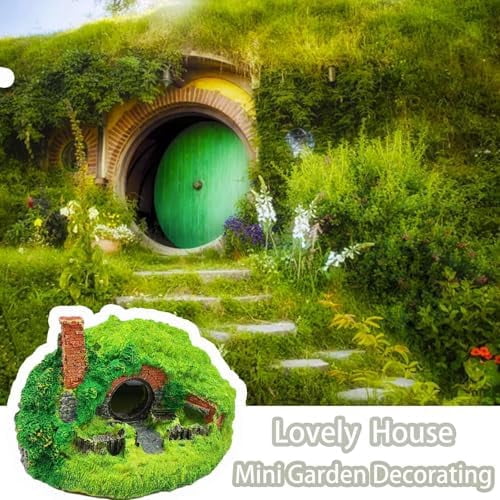 Fish Tank Hobbit Decorations,Resin Small Fish Cave Hideout House,Aquarium Decor Hide Hole Shelter Castle Ornaments Mini Garden Decorating Accessories
