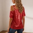 thumbnail image 4 of Ruimatai Women's Sparkly Off Shoulder Top One Shoulder Sleeveless Blouse Casual Party Wear with Rhinestone Detail, 4 of 9