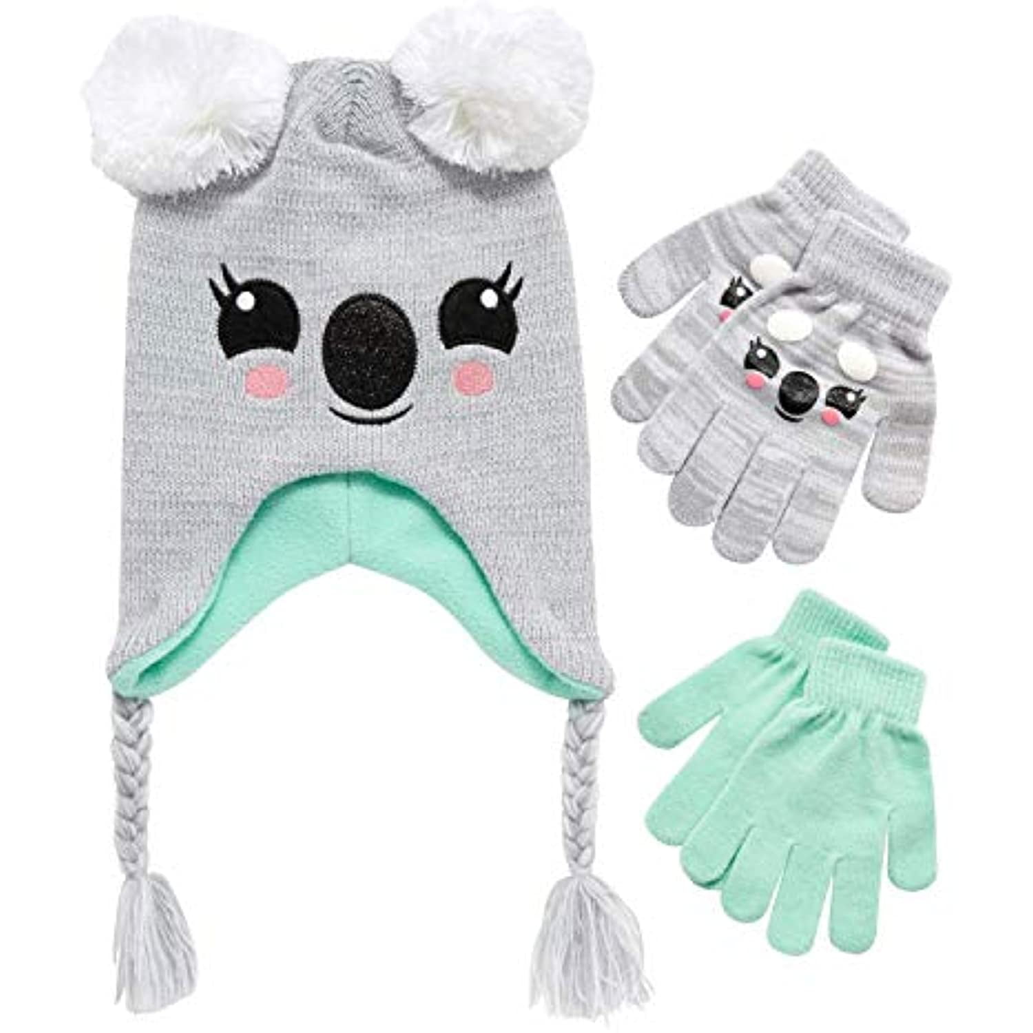 ABG Accessories Big Girls Critter Collection Acrylic Knit Winter Laplander Hat and Matching Glove Set 