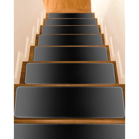 Black Grey Ombre Stair Treads for Wooden Steps Indoor Runner Rug Carpet Gradient Contemporary Abstract Art 7 Pieces Peel and Stick Staircase Step Treads Covers Washable Throw Door Mats 30 x8