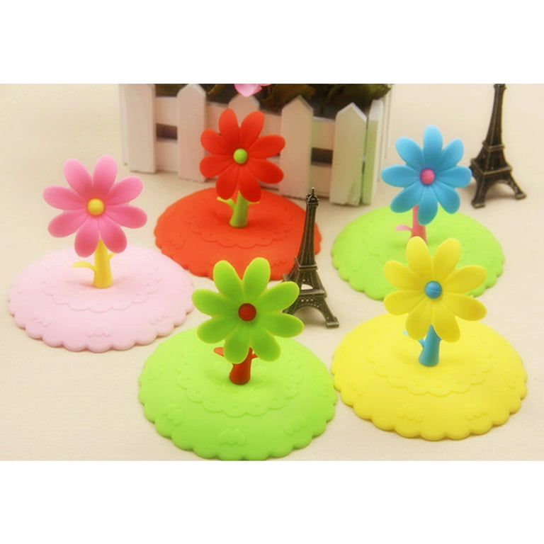 3pcs Silicone Drink Cover Cute Flower Cup Lid Glass Drink Cover