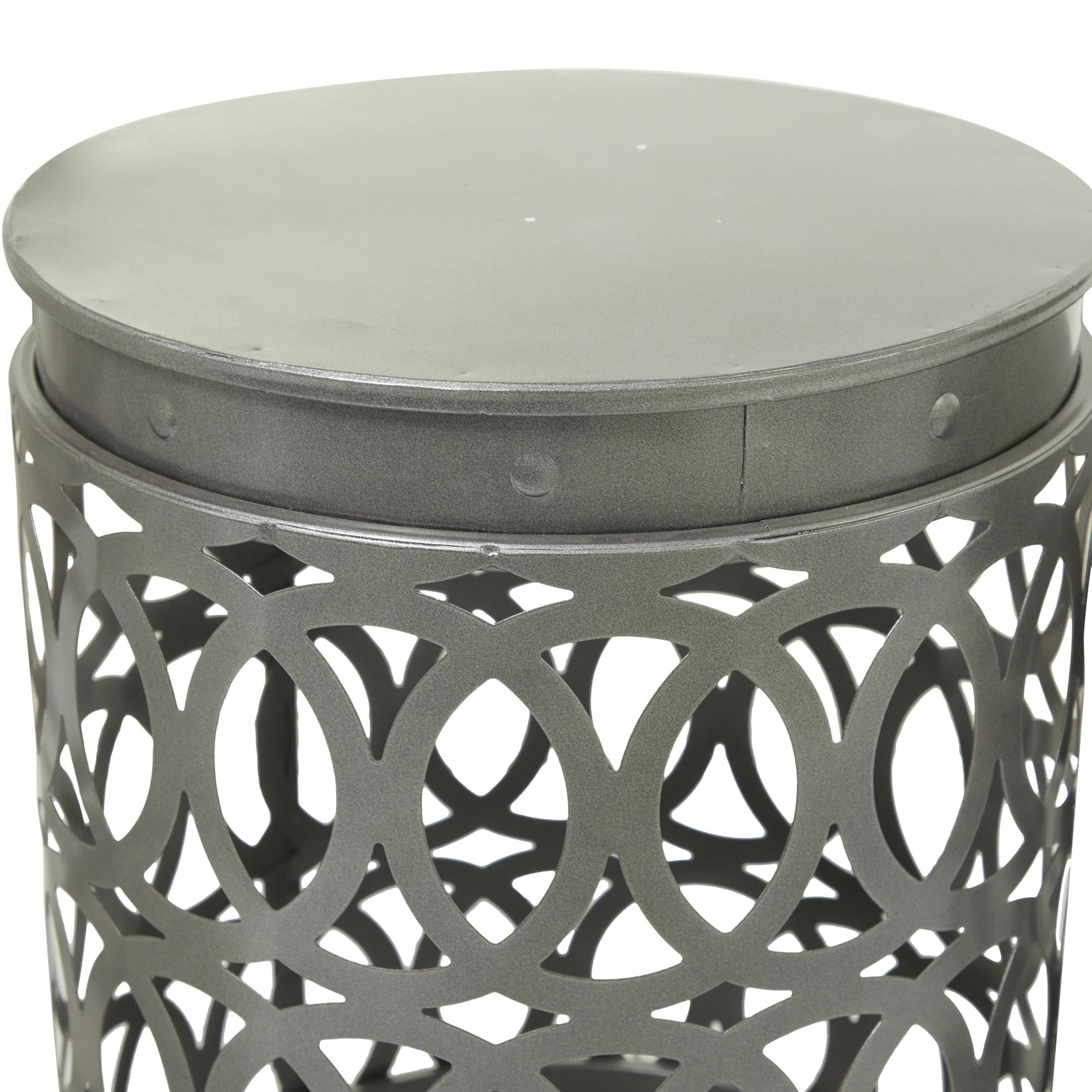 DecMode 16" x 23" Gray Metal Indoor Outdoor Nesting Geometric Accent Table with Cutout Circle Pattern, 3-Pieces