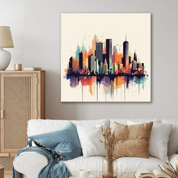 DESIGN ART Designart "Colorful City Skyline1" City Canvas Print 16 in. wide x 16 in. high