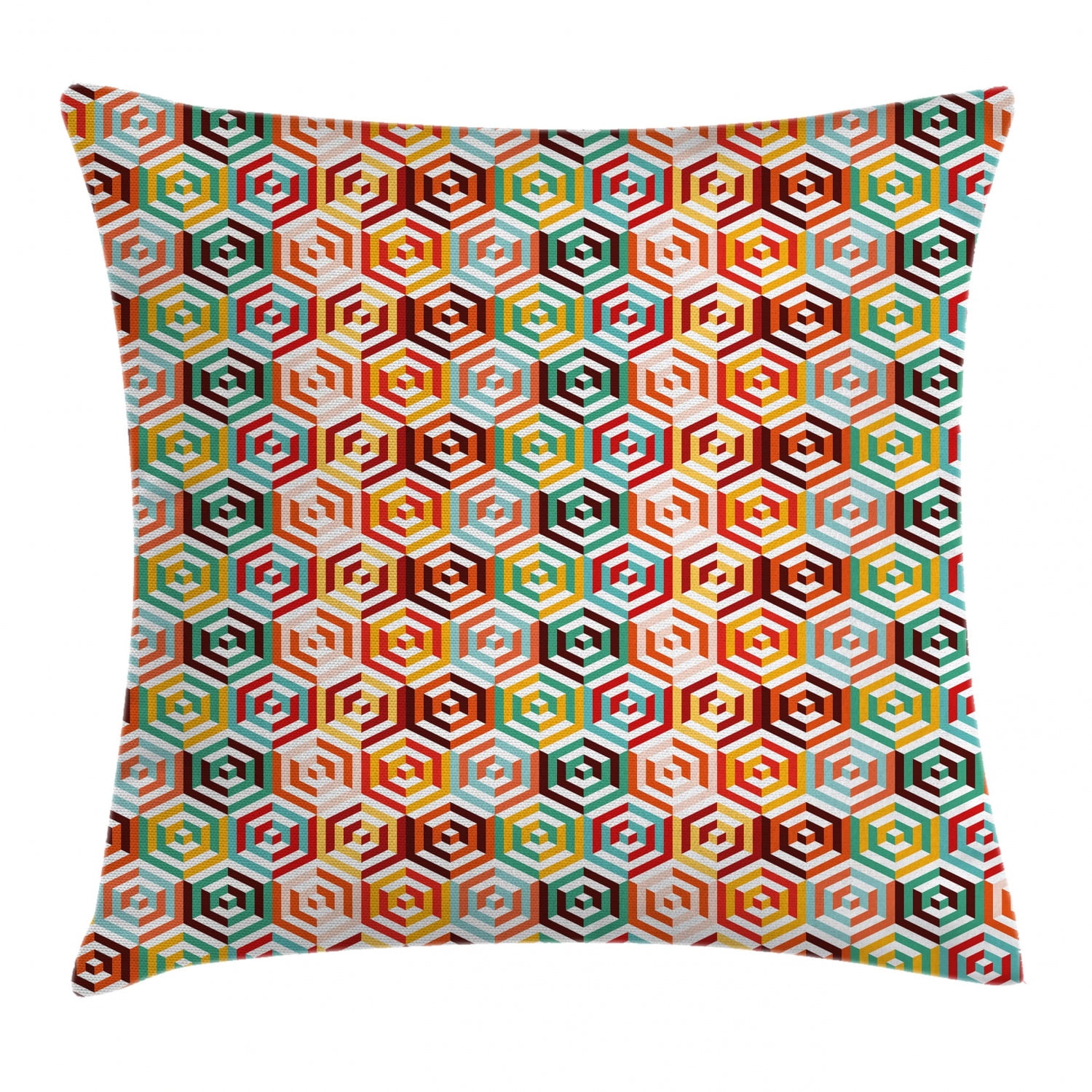 Geometric Throw Pillow Cushion Cover, Abstract Cubes Isometric
