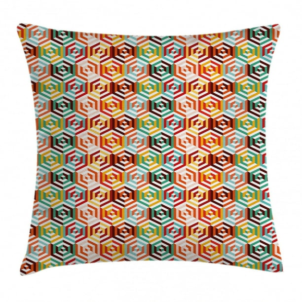 Geometric Throw Pillow Cushion Cover, Abstract Cubes Isometric