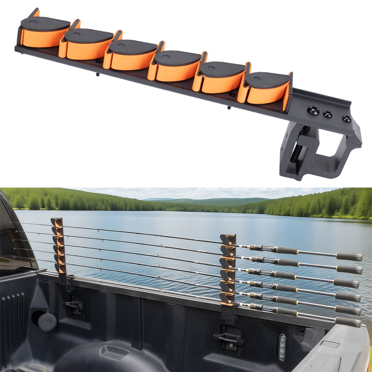 tailgate fishing rod holder Fishing Rod Holder for Truck Tailgate – Transport 6 Rods Securely with Soft  Foam Inserts – Fishing Pole Rack for Pickup Truck Bed – Easy Tailgate Rod
