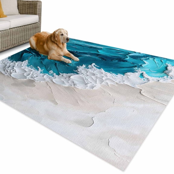 Outdoor Rug 5x7 ft Abstract Beach Waterproof Outdoor Patio Rug Mat Non Slip Outside Area Rugs Carpet for RV,Camping,Porch,Deck,Pool,Balconybackyard,Blue Textures Sandy Brown