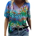 thumbnail image 1 of Puntoco - Camiseta de manga corta suelta con cuello en V y estampado informal para mujer Puntoco Puntoco-5170, 1 of 4