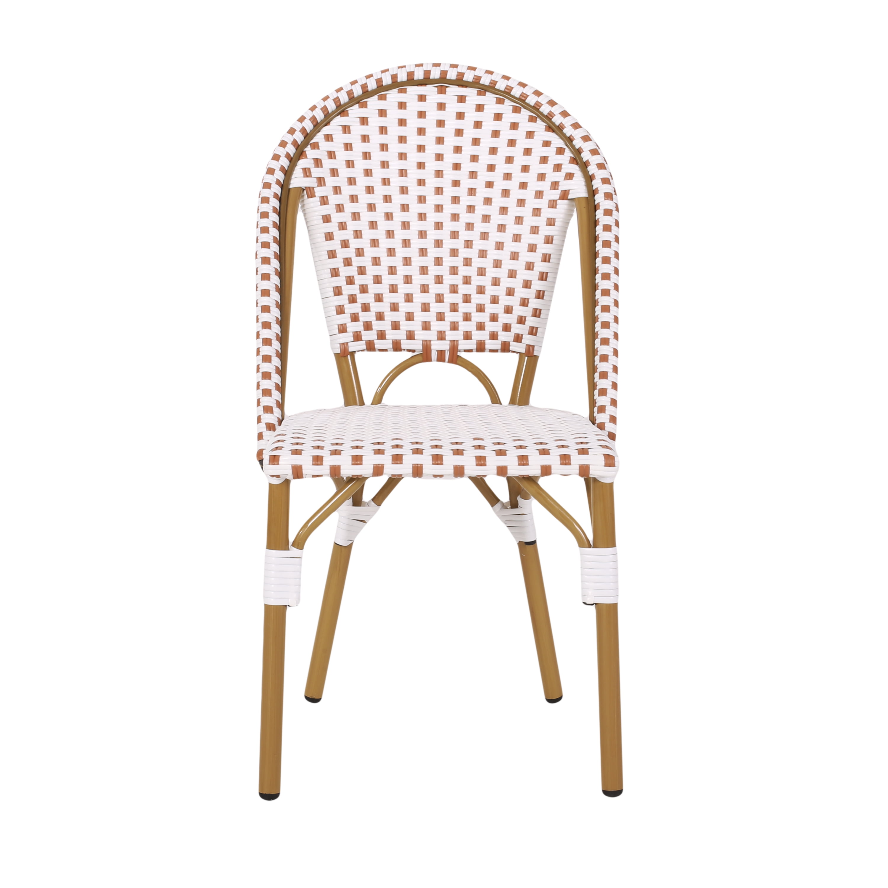 Outdoor French Style Leisure Chair Set of 2, PE Rattan and Aluminum Frame Seats for Patio Garden, Rusted Red and White