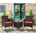 thumbnail image 5 of Flamaker Patio Furniture Set 3 Pieces All-Weather Rattan Outdoor Furniture Patio Chairs with Tempered Glass Table for Porch Bistro Balcony (Brown/Red), 5 of 7