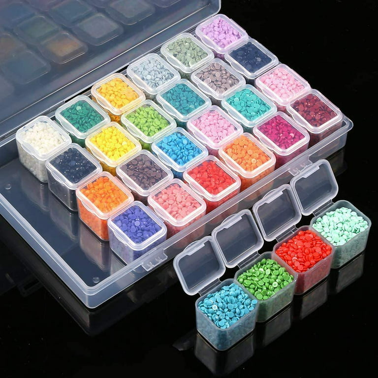 SciencePurchase 6 Pack Diamond Painting Storage Boxes, 28 Grids per Case - Snap to Close Compartments for Resin Diamonds, Beads, Nail Rhinestones, and More