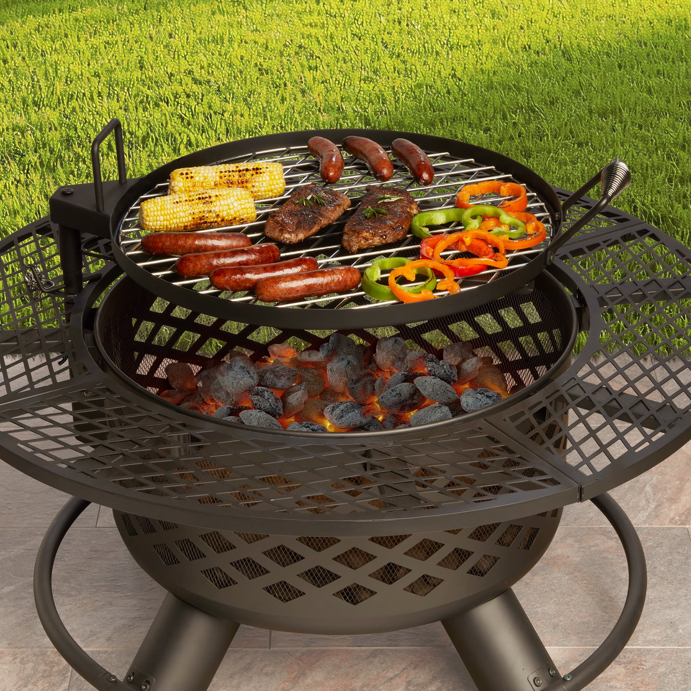 Mainstays 40-inch Wood Burning Ranch Fire Pit with Removable Stainless Steel Cooking Grate and Convenient Lid