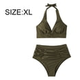 thumbnail image 2 of Traje de baño de bikini sólido Traje de baño de playa de verano Traje de baño con cordones y cuello plisado que cubre el vientre dividido, 2 of 7
