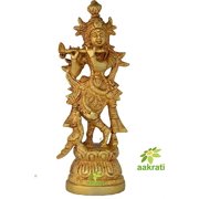 Aakrati Brass Murli Krishna Statue - Brass Krishna Idol Murti Statue Sculpture 7 inch