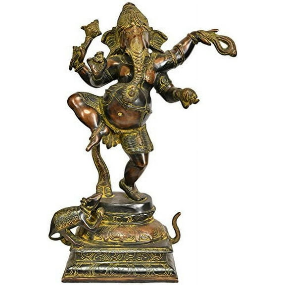 Exotic India ZCJ41 Dancing Ganesha Brass Statue Brown