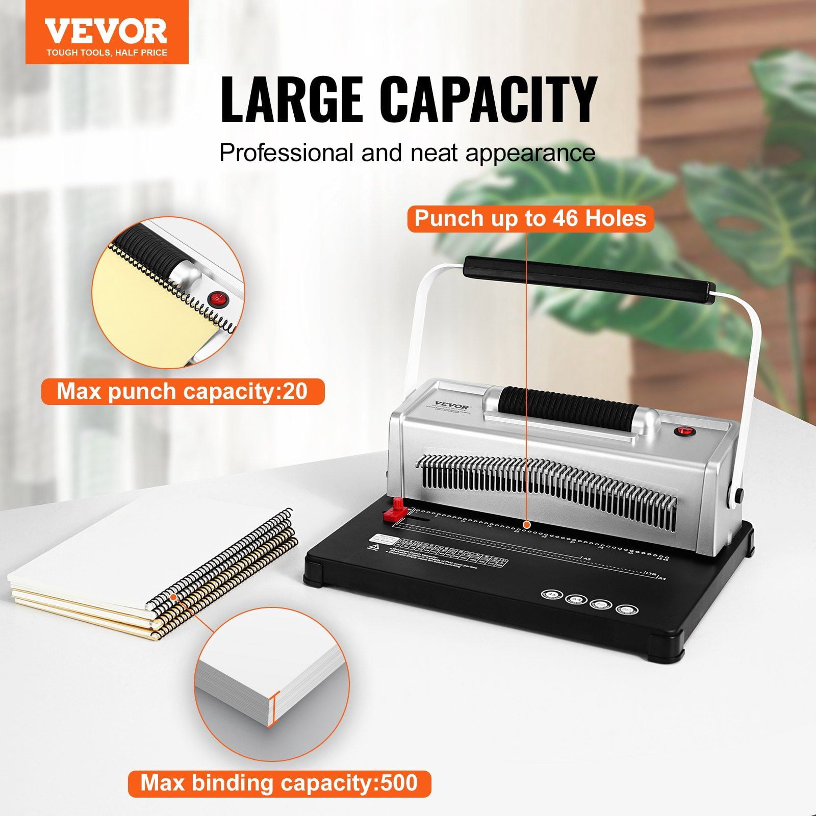 HCY Coil Spiral Binding Machine, Manual Book Maker with Electric Binding, 46-Holes Binding 500 Sheets Punch Binder, with 100pcs 5/16'' Coil Binding Spines, for Letter Size, A4, A5