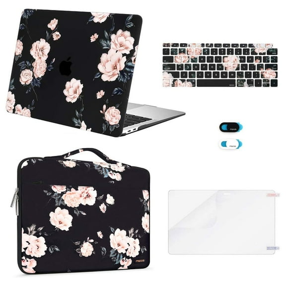 Mosiso 5 in 1 New Macbook Air 13 Inch Case A1932 2019 2018 Release, Hard Case Shell Cover&Sleeve Bag for Apple MacBook Air 13'' with Retina Display andTouch ID, Apricot Peony