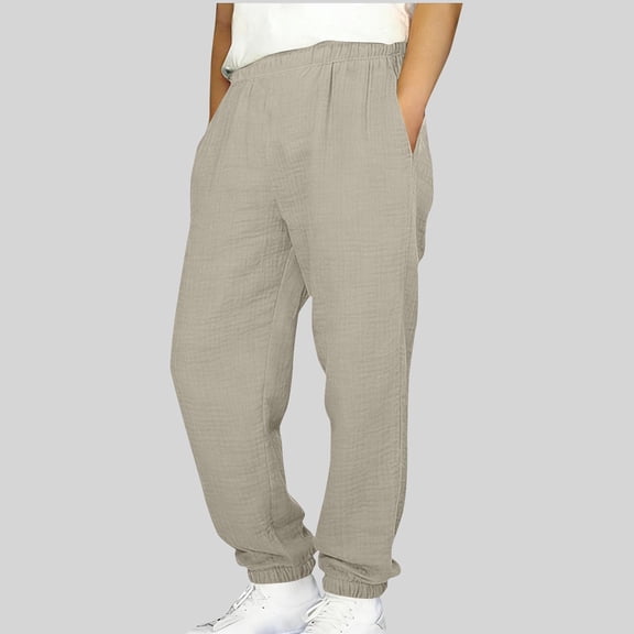 ITSAME Boys Tapered Sweatpants, with Pockets Cotton Elastic Waist Kids Casual Athletic Jogger Pants Beige 12-13T