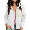 thumbnail image 2 of Smsaxvxz Women's Lamb Wool Warm Jacket Fashion Solid Long Sleeve Full Zip Coats Fall Winter Tops with Pockets White M, 2 of 7