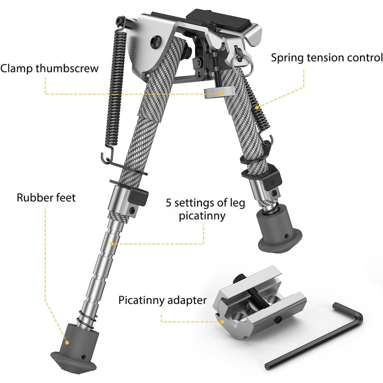 EZshoot Bipod 6-9 Inches Carbon Fiber Pic Bipod with Adapter