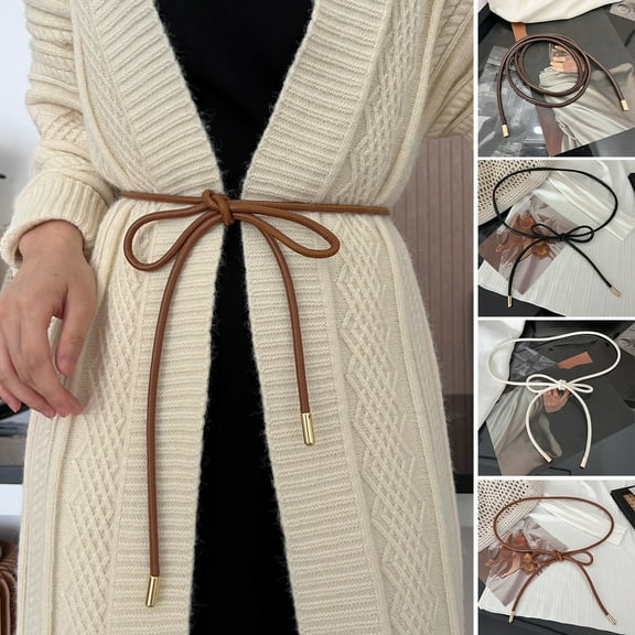 Women Thin Belt Round Faux Leather Waistband Lace-up Elastic Band Jacket Sweater Waist Decorative Belt Outfit Accessories