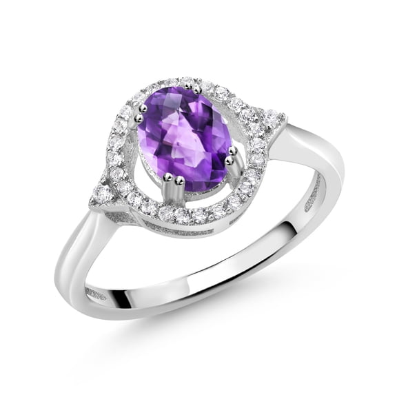 Gem Stone King 1.09 Ct Oval Checkerboard Purple Amethyst 925 Sterling Silver Ring (Size 8)