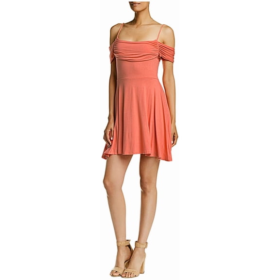 Free Press Women's Off-Shoulder Fit n' Flare Dress, Size XL, Color Coral Sugar, Rayon Knit