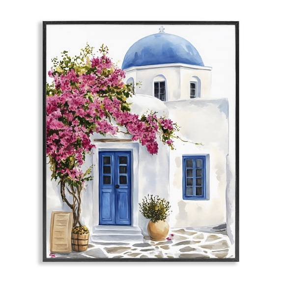 Stupell Industries French Country Santorini House with Bougainvillea Black Framed Giclee Art, 11 x 14, by LSR Design Studio