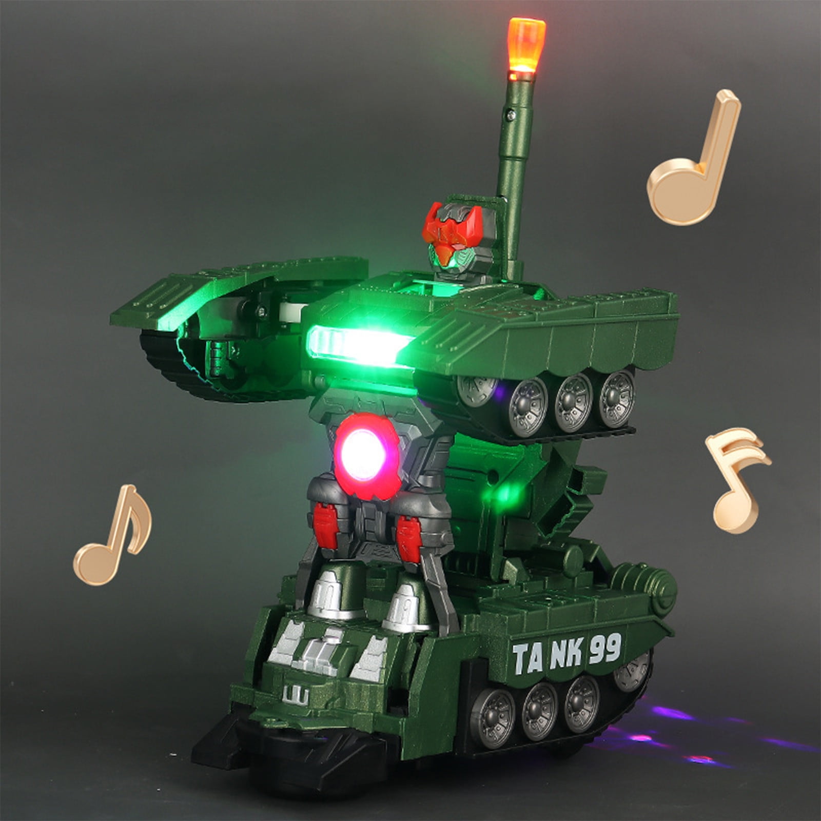 Fufafayo Universal Deformation Tank CarToy, Transforming Robot Vehicle with Light and Sound, Simulation Model Glow in The Dark, Tracked Wheels Motorized Action Figure for BoysKidsGift