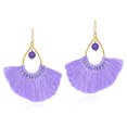 thumbnail image 3 of AeraVida Chic Fan Shaped Purple Tassels with Amethyst Bead Accent Brass Dangle Earrings, 3 of 4