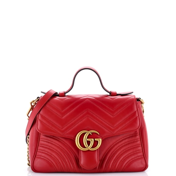 Pre-Owned GG Marmont Top Handle Flap Bag Matelasse Leather Small By Rebag