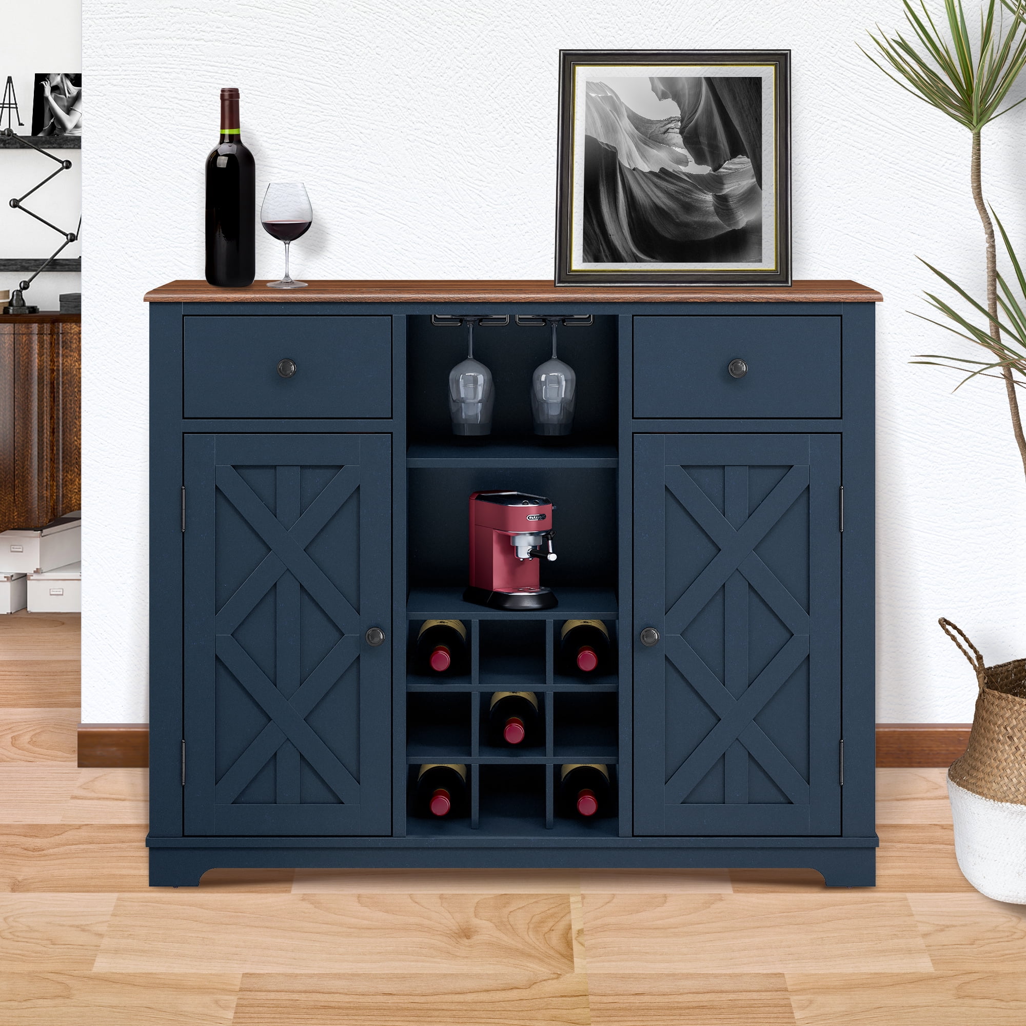 Modern Blue Bar Cabinet with Wine Rack and Storage Brunei Ubuy